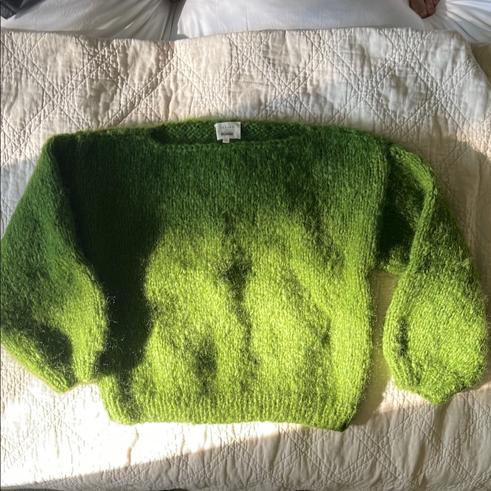 Sezane Green Boat Neck Sweater Mahair Knit